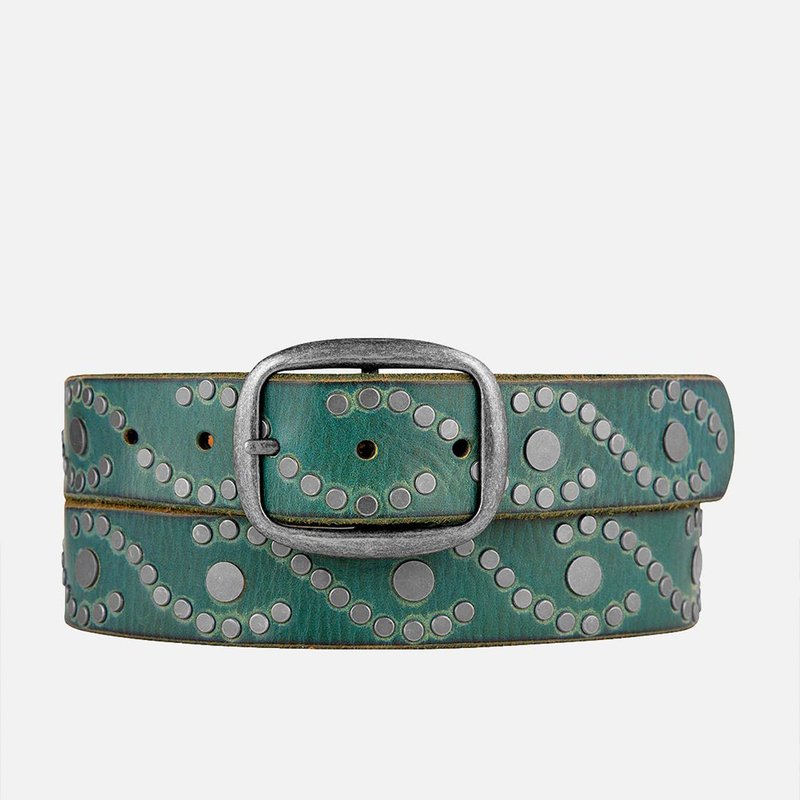 Shop Amsterdam Heritage Irena | Studded Leather Belt | Antique Silver Studs In Blue