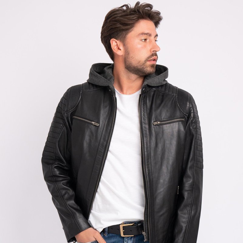 Shop Amsterdam Heritage Jasper | Men's Leather Motorcycle Hoodie Jacket In Black