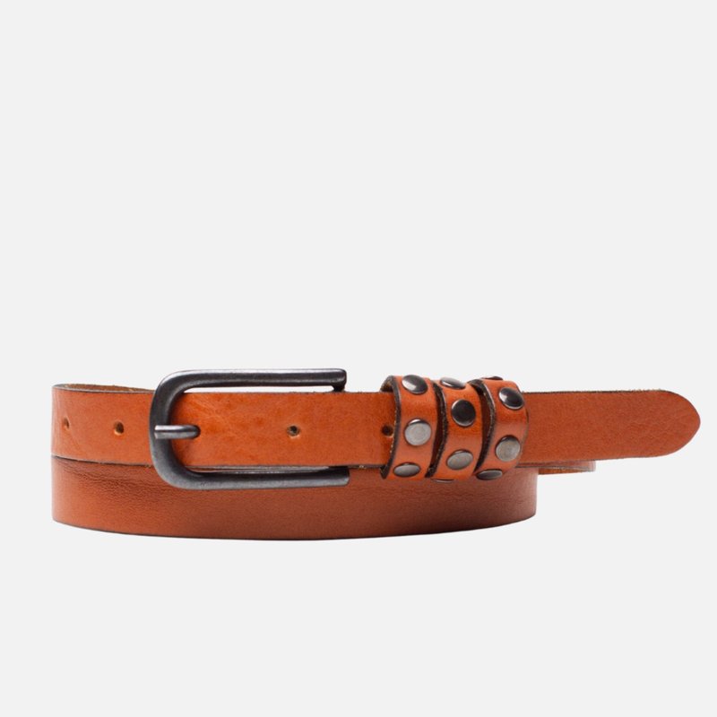Shop Amsterdam Heritage Kai | Studded Skinny Leather Belt In Brown