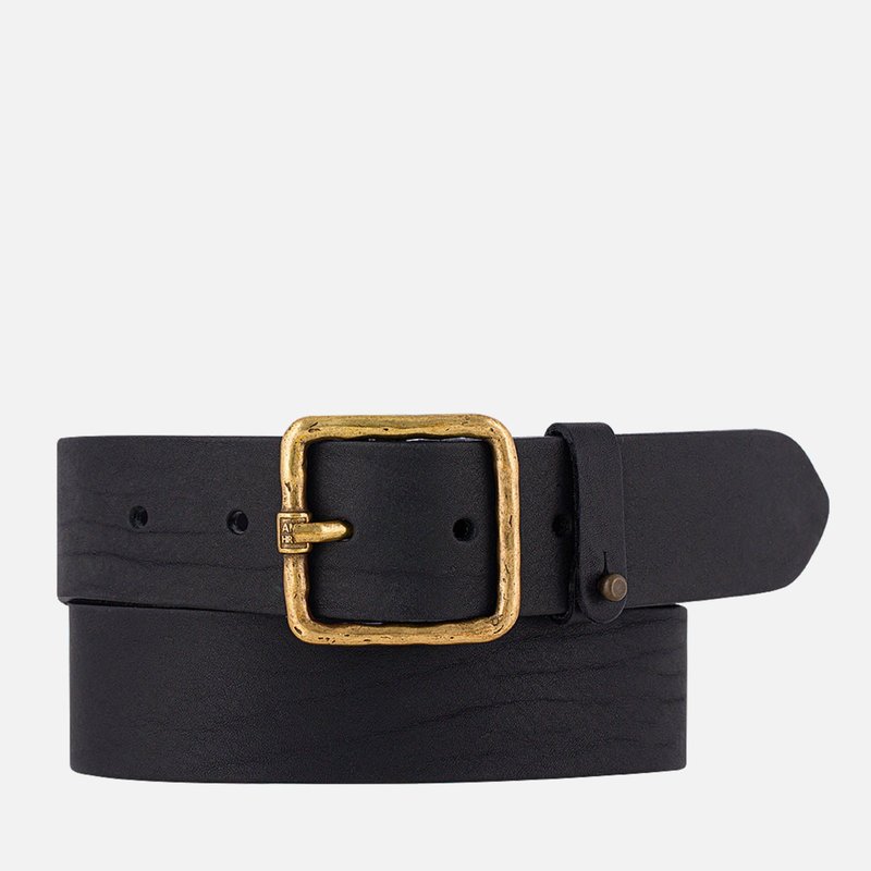 Shop Amsterdam Heritage Kaya | Vintage Gold Square Buckle Leather Belt In Black