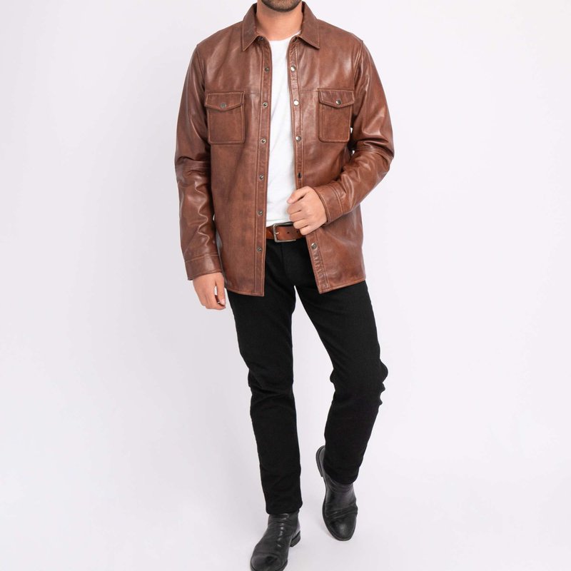 Shop Amsterdam Heritage Krome | Men's Button-down Leather Jacket In Brown