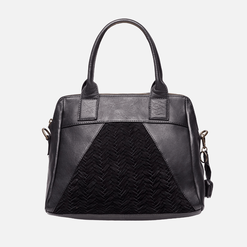 Amsterdam Heritage Mesman | Suede Leather Herringbone Satchel Bag In Black