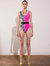 Money Print and Hot Pink Color Block Swimsuit