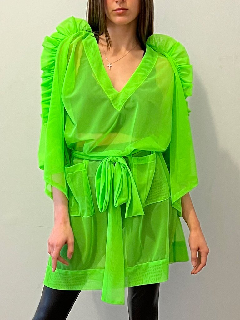 Sheer Ruffle Kimono Dress - Green