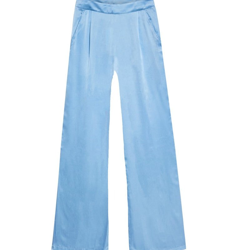 Anaphe 1970's Bell Bottom High-waist Silk Pant In Blue