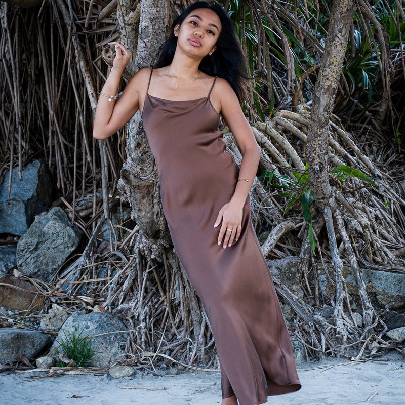 Anaphe Revival Full Length Silk Slip Dress In Brown