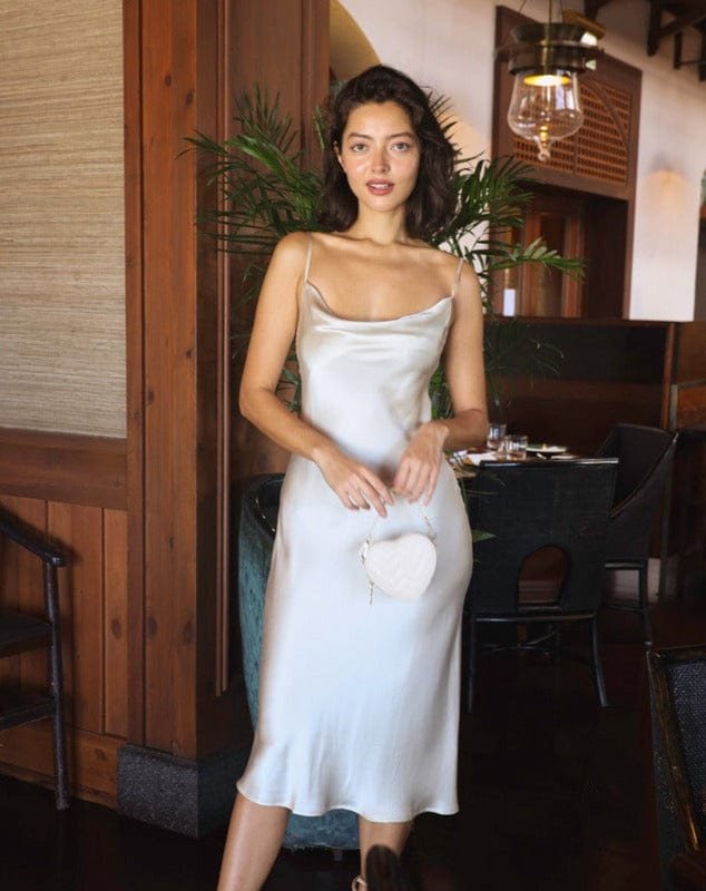 Anaphe Silhouette Silk Cowl Slip Dress In White