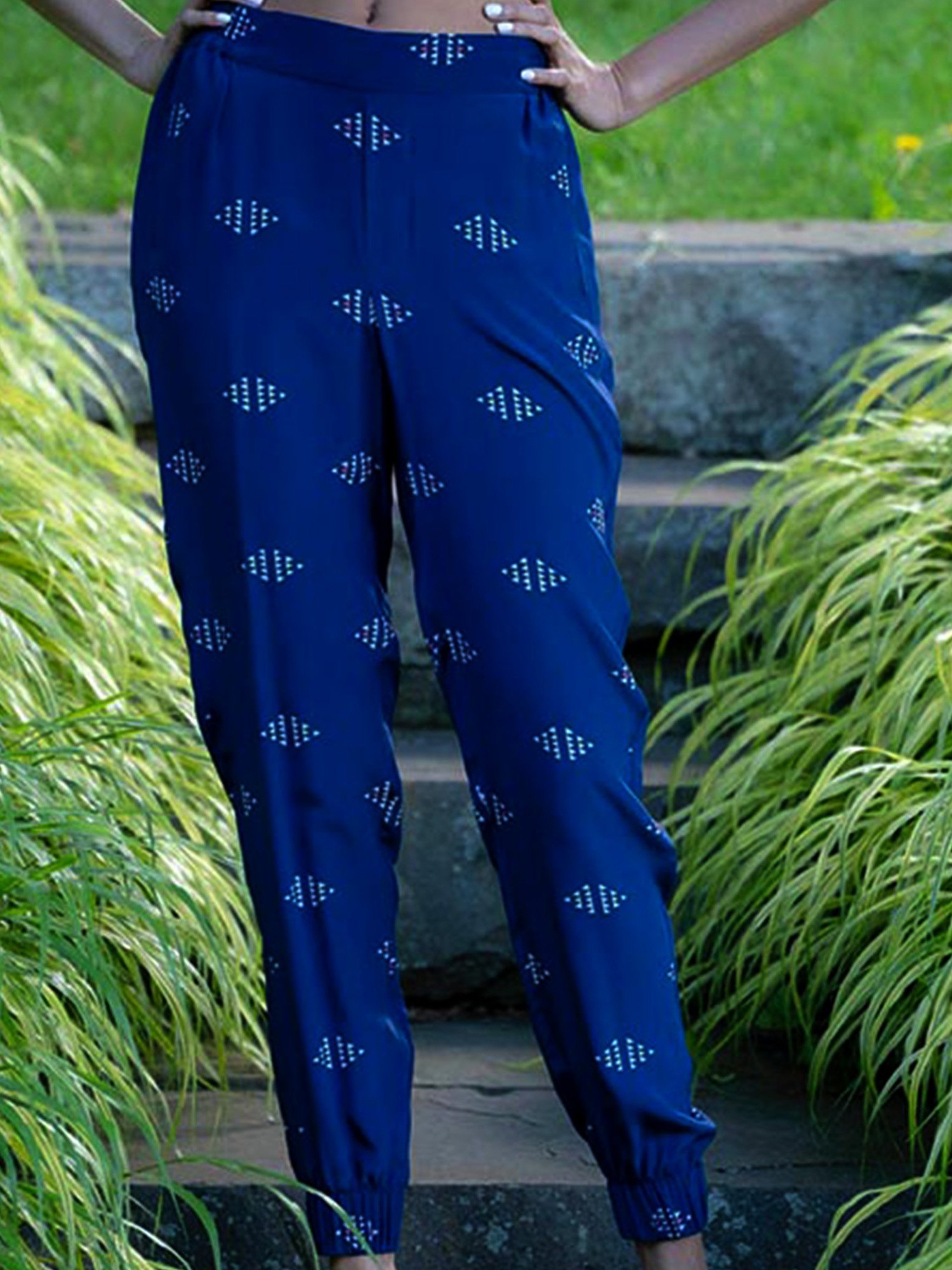 Anasa Resort Wear Marini Silk Joggers In Blue