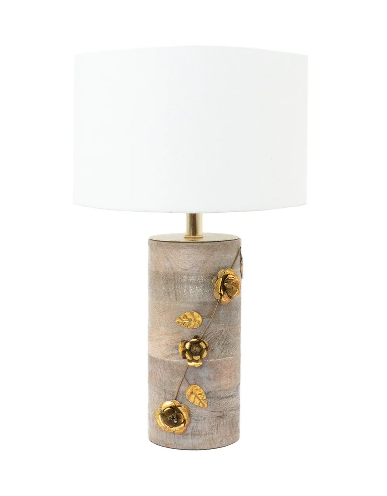Gold Floral Wood Table Lamp - Floral