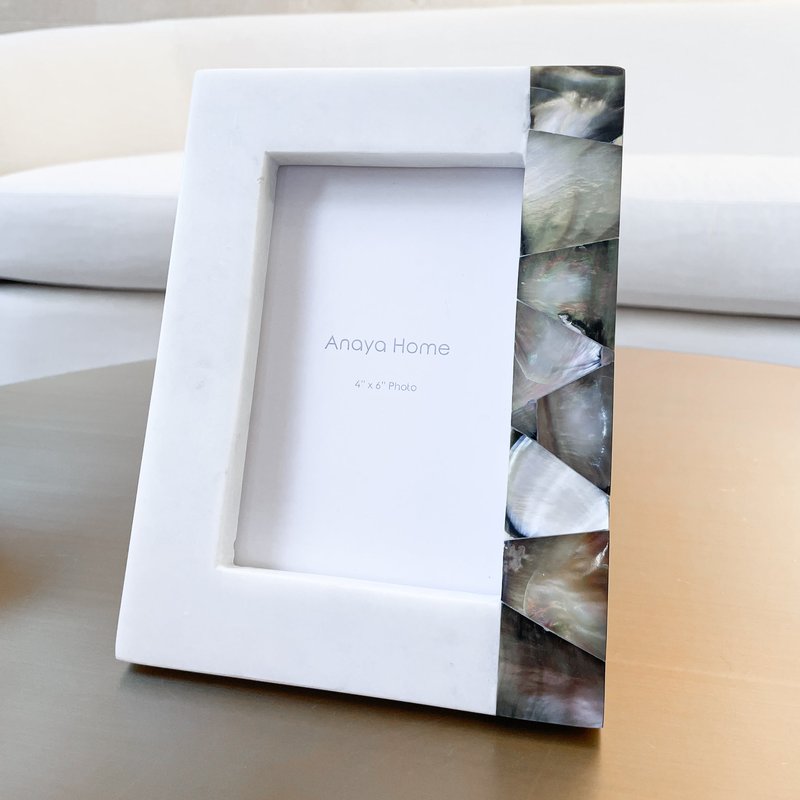 Anaya Home Grey Mother Of Pearl White Marble Picture Frames