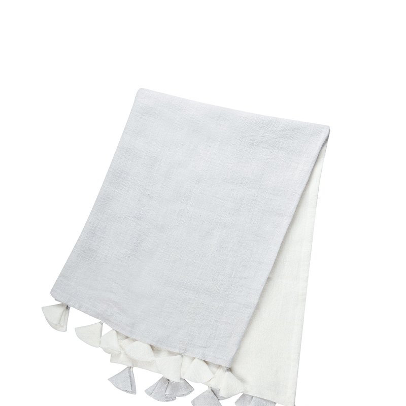 Shop Anaya Home Light Grey Colorblocked Linen Blanket With Tassels