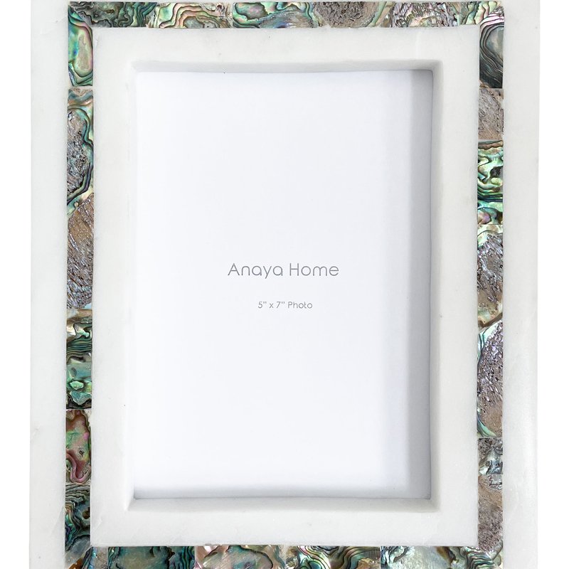 Anaya Home Rainbow Pearl White Marble Picture Frame In Multi
