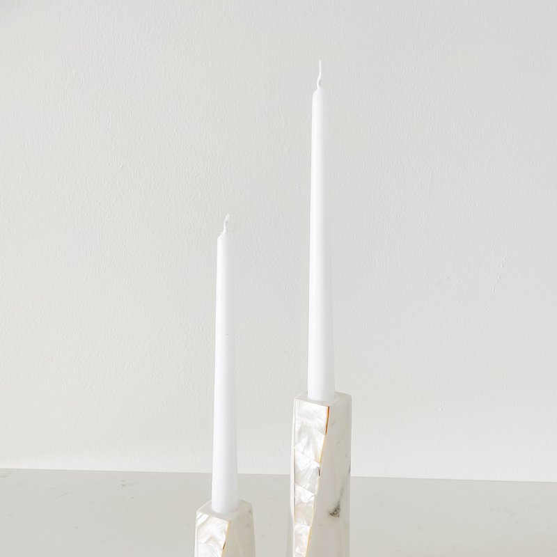 Anaya Home White Marble Mother Of Pearl Candle Holders
