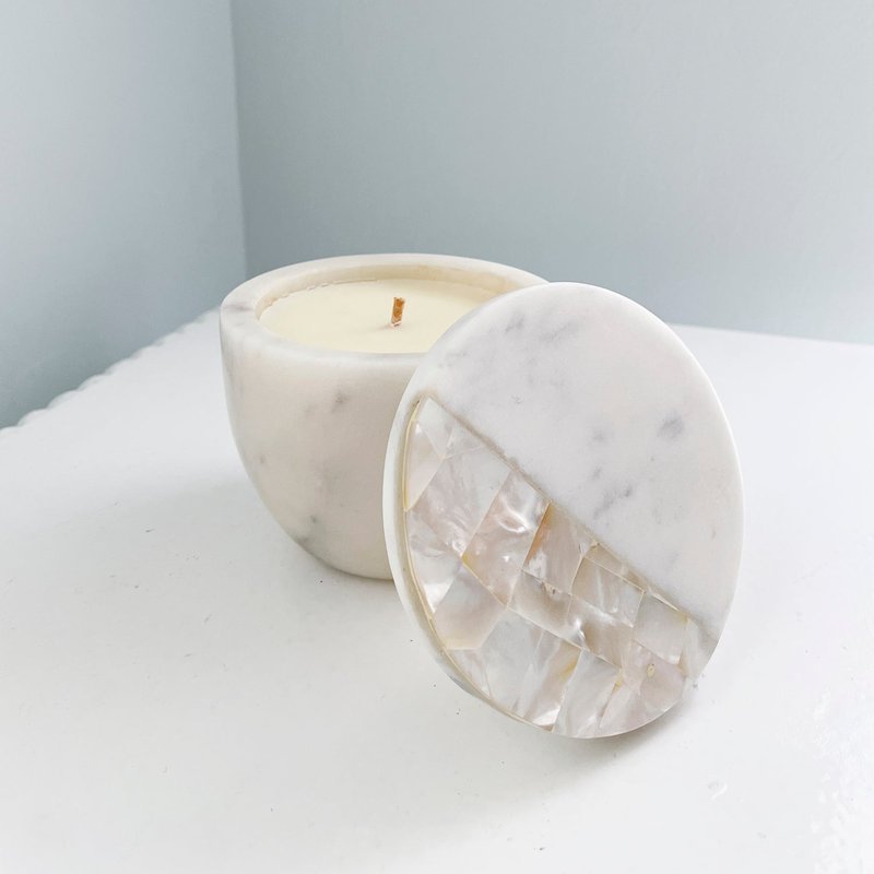 Anaya Home White Mother Of Pearl Lemongrass Marble Candle