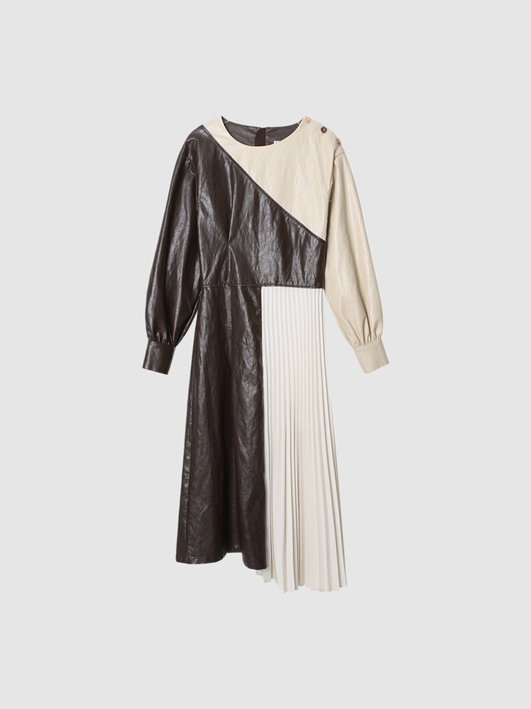 Andersson Bell Faux Leather Pleats Combo Dress | Verishop