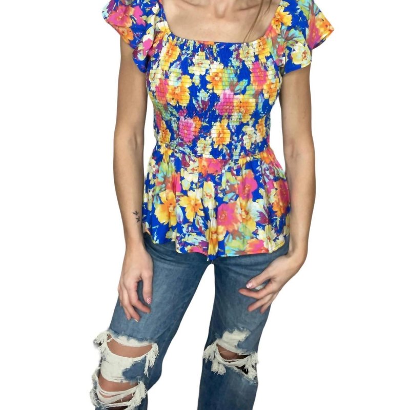 Shop Andree By Unit Floral Rushed Top In Multicolor In Blue