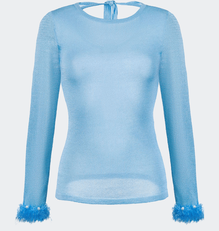 ANDREEVA ANDREEVA BABY BLUE KNIT TOP WITH HANDMADE KNIT DETAILS