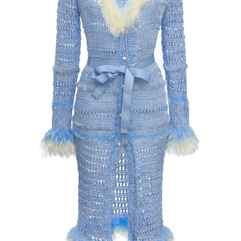 Shop Andreeva Baby Blue Rose Handmade Knit Dress-cardigan