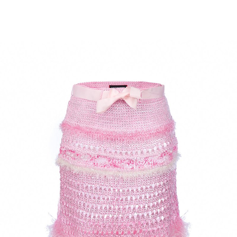 Shop Andreeva Baby Pink Handmade Knit Midi Skirt