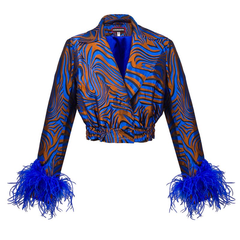 Shop Andreeva Blue Marilyn Jacket With Feathers