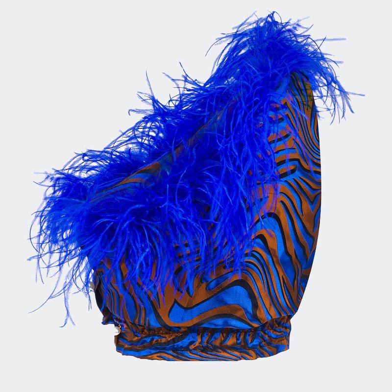 ANDREEVA ANDREEVA BLUE MARILYN TOP WITH FEATHERS DETAILS