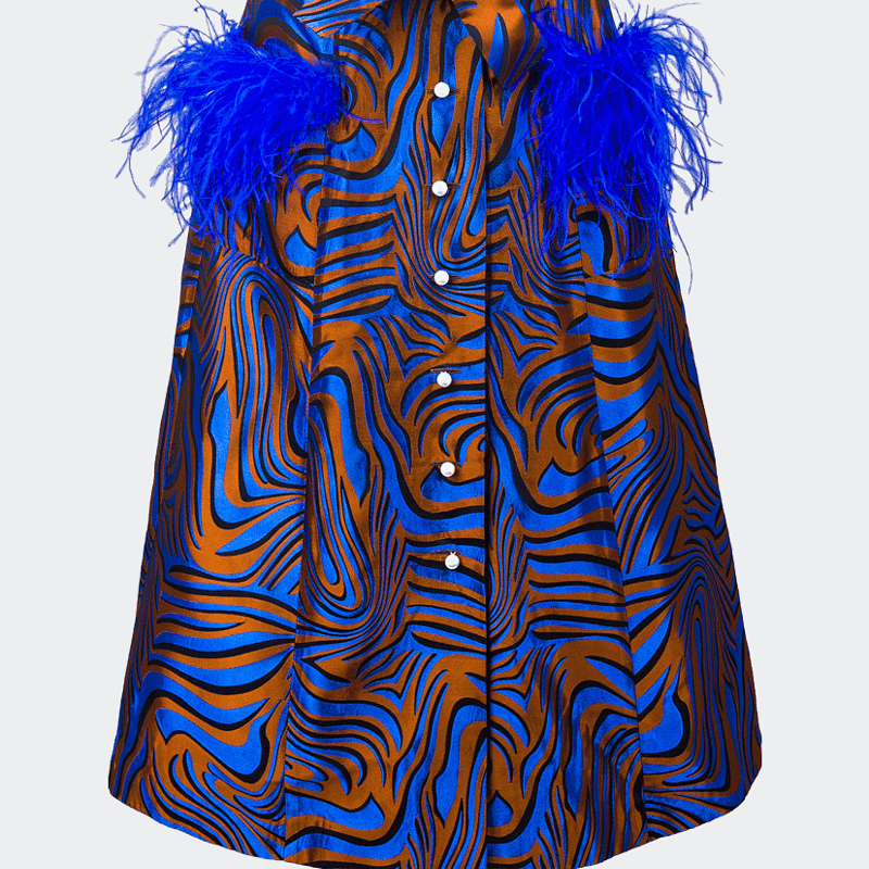 ANDREEVA BLUE PRINTED SKIRT WITH FEATHERS