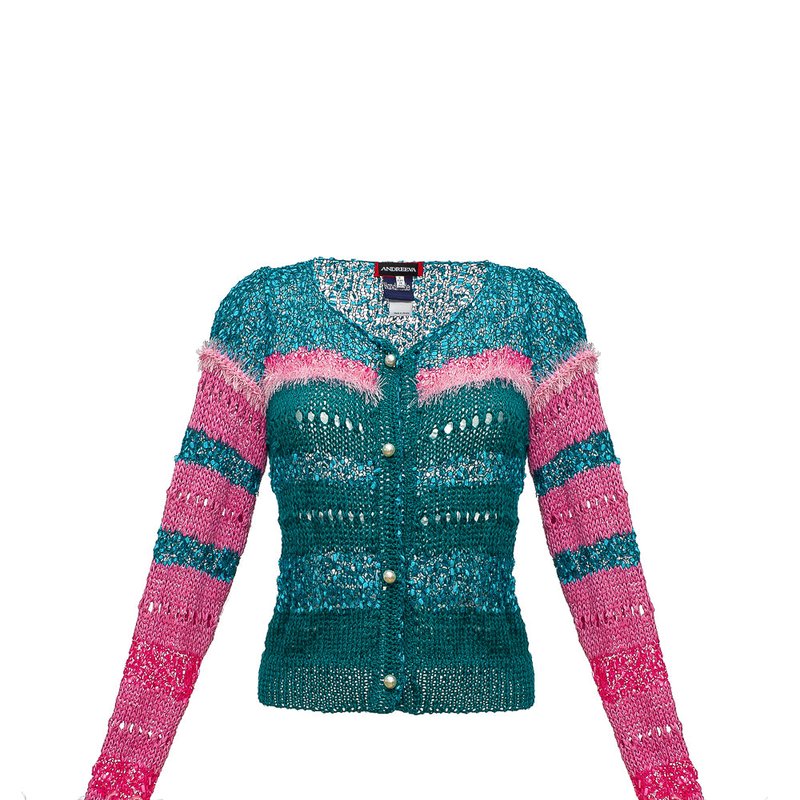 Shop Andreeva California Sundown Handmade Knit Sweater With Feathers In Pink