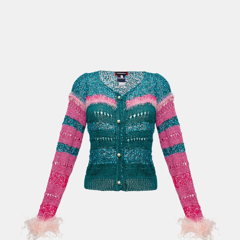 Andreeva California Sundown Handmade Knit Sweater With Feathers In Multicolor