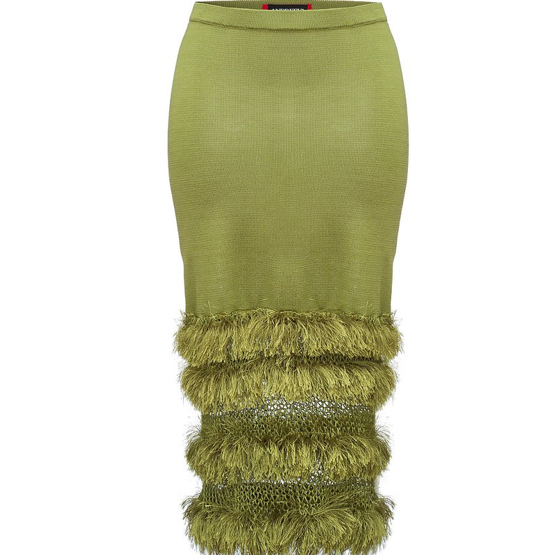 Shop Andreeva Green Knit Skirt With Handmade Knit Details