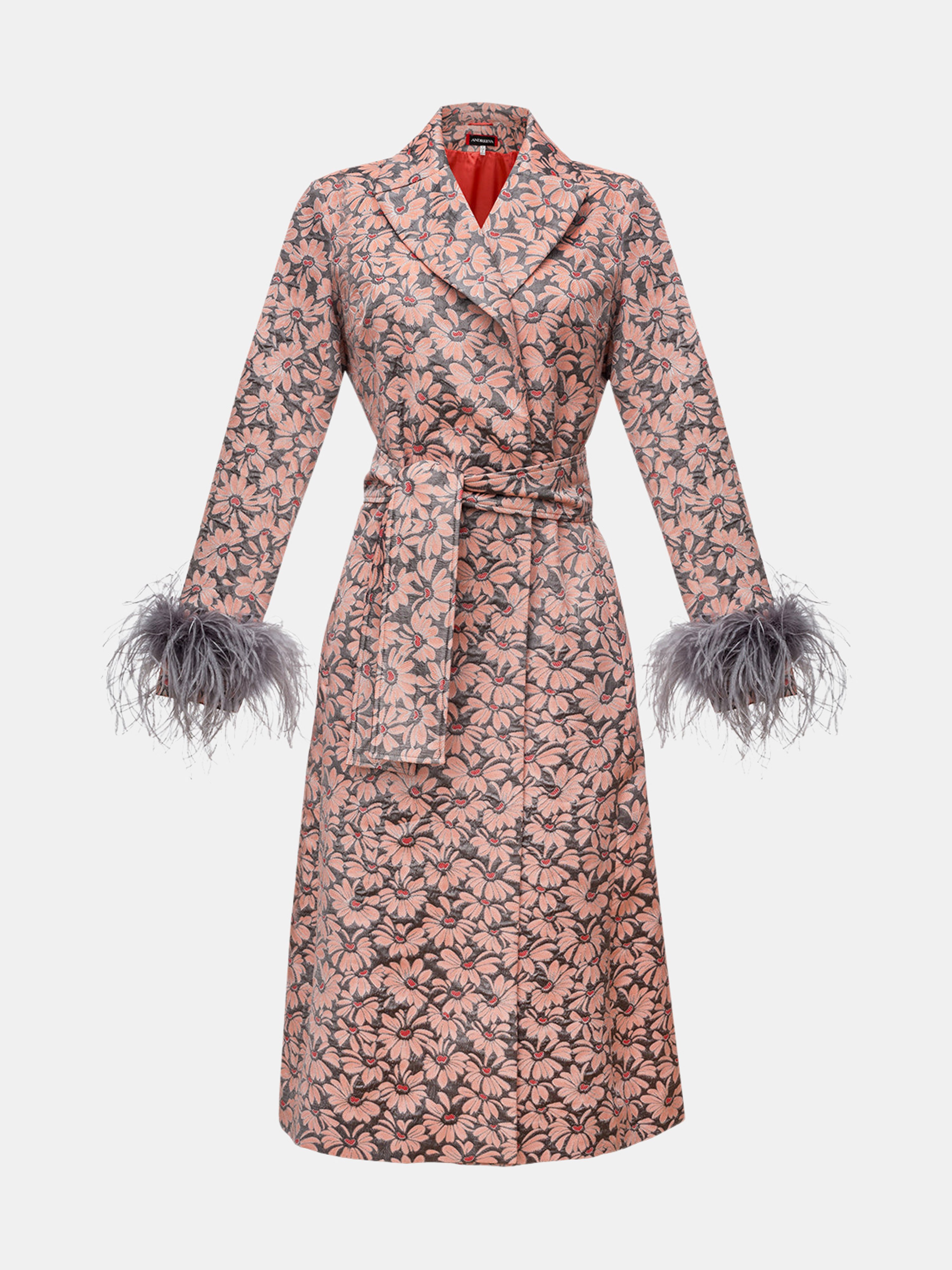 ANDREEVA ANDREEVA JACQUELINE COAT №22 WITH DETACHABLE FEATHERS CUFFS