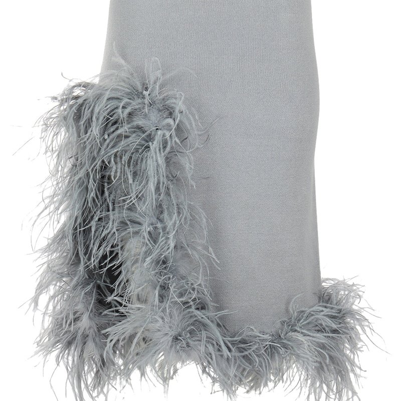 Shop Andreeva Grey Knit Skirt With Feathers