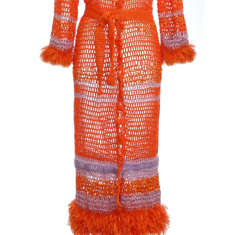 Shop Andreeva Handmade Crochet Cardigan-dress In Orange