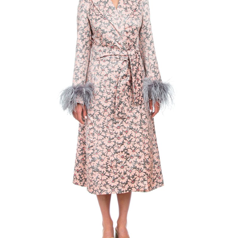 Andreeva Grey Jacqueline Coat With Detachable Feathers Cuffs