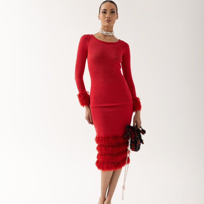 Shop Andreeva Knit Top With Handmade Knit Cuffs In Red