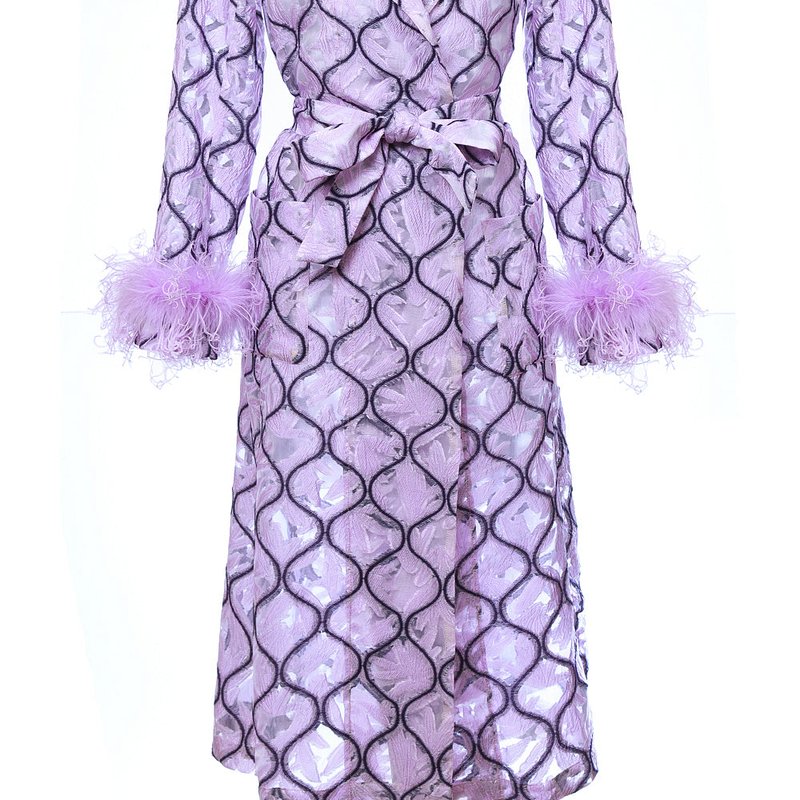 Andreeva Lavender Coat № 23 With Detachable Feathers Cuffs In Purple