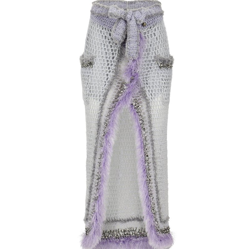 Shop Andreeva Light Grey Handmade Knit Skirt In Purple