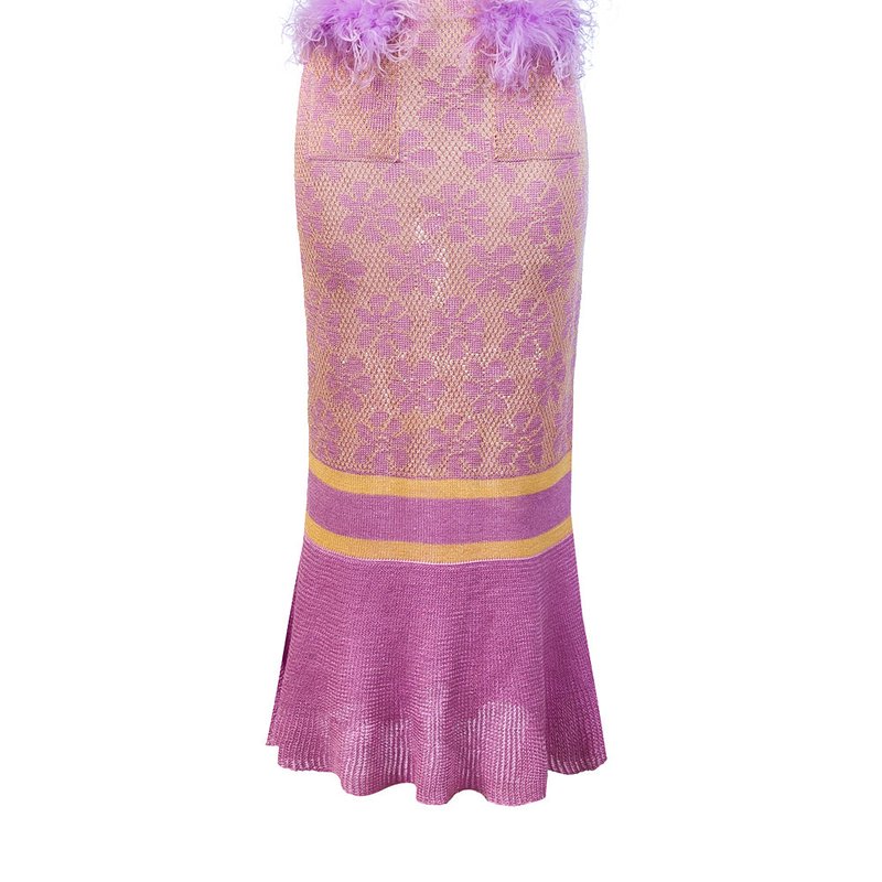 Shop Andreeva Lavender Knit Dress With Feathers Details In Purple