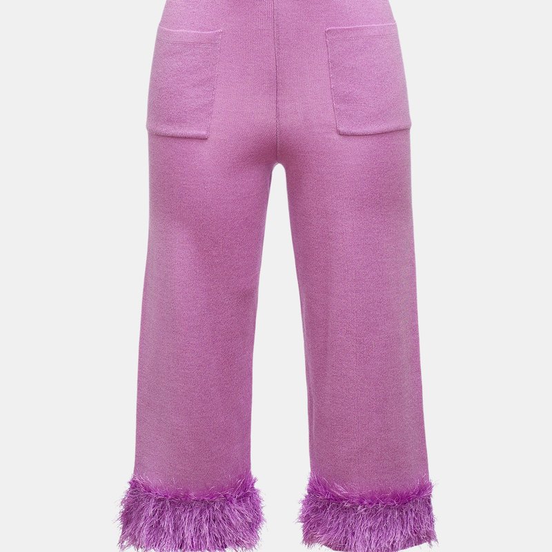 Andreeva Lavender Knit Pants With Feather Details In Purple