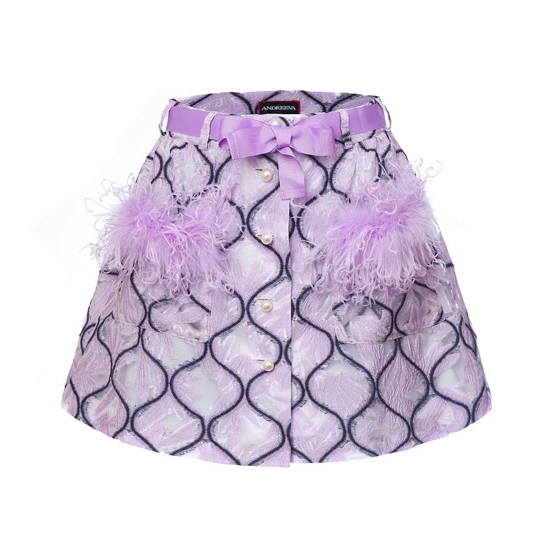 Shop Andreeva Lavender Skirt With Feathers Details In Purple