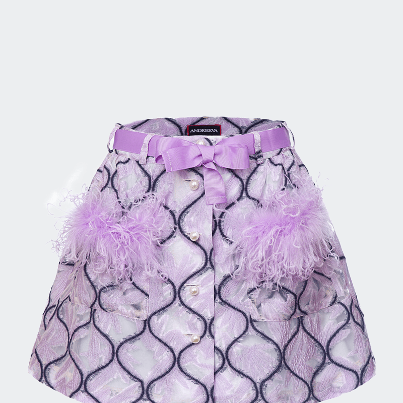 ANDREEVA ANDREEVA LAVENDER SKIRT WITH FEATHERS DETAILS