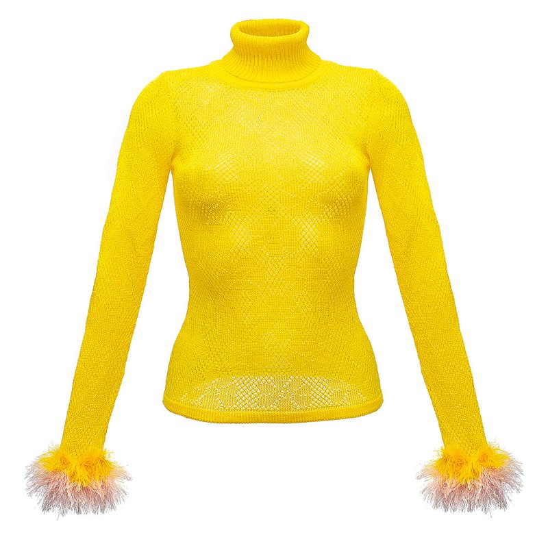 Shop Andreeva Lime Knit Turtleneck With Handmade Knit Details In Yellow