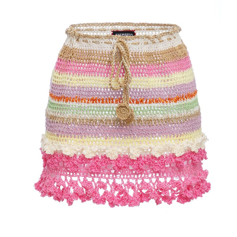 Shop Andreeva Malva Multicolor Handmade Crochet Mini Skirt In Pink