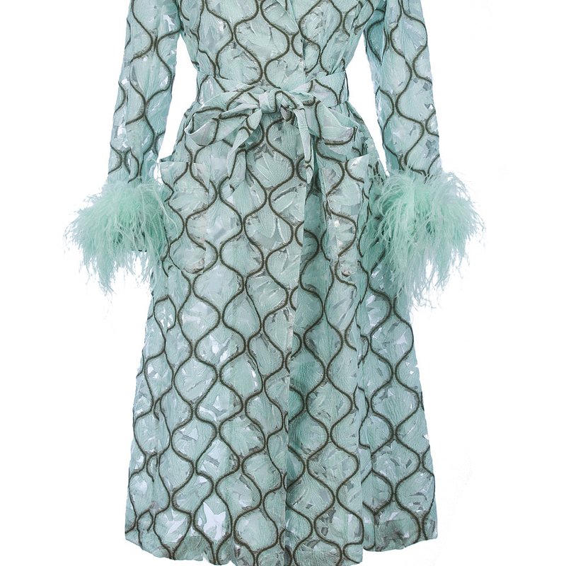 Shop Andreeva Mint Coat № 23 With Detachable Feathers Cuffs In Blue