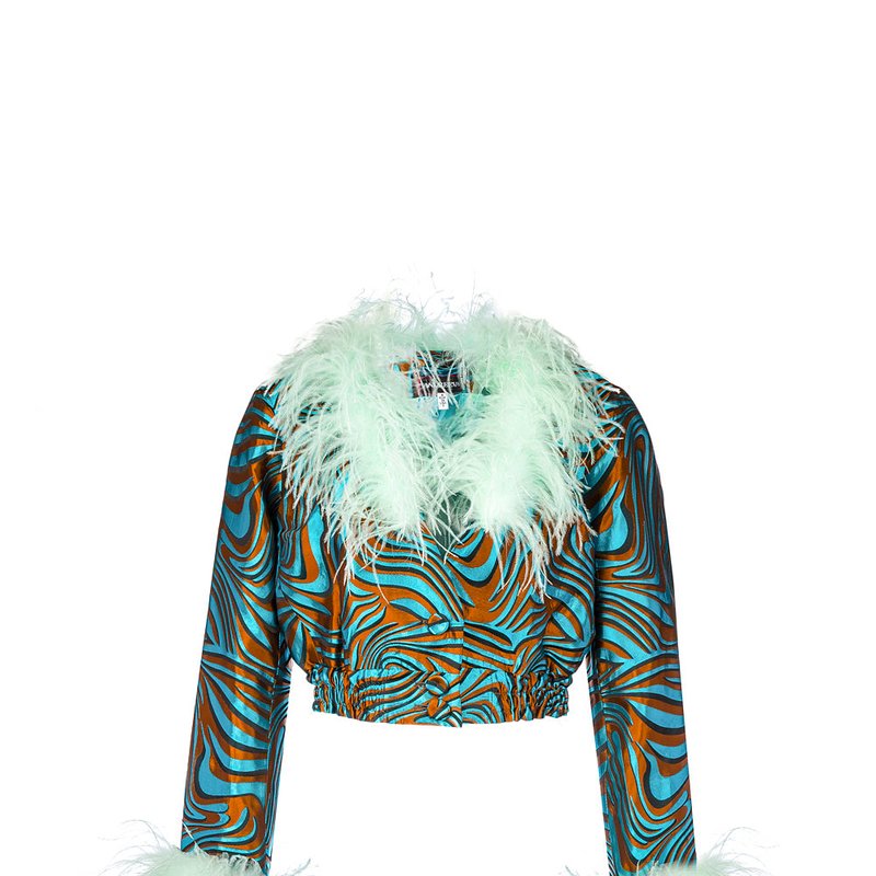 Shop Andreeva Mint Marilyn Jacket With Feathers In Green