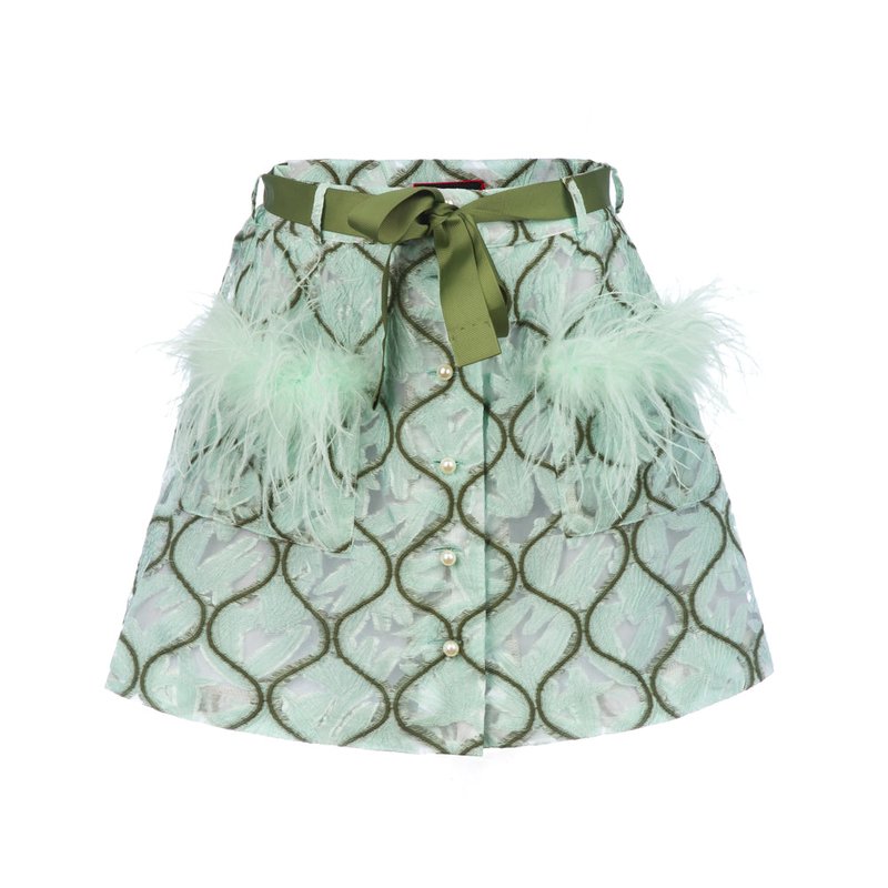 ANDREEVA MINT SKIRT WITH FEATHERS