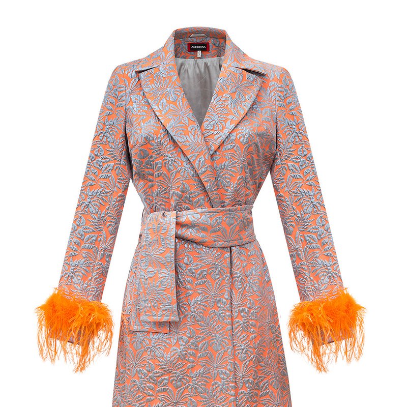 Andreeva Orange Jacqueline Coat №22 With Detachable Feathers Cuffs