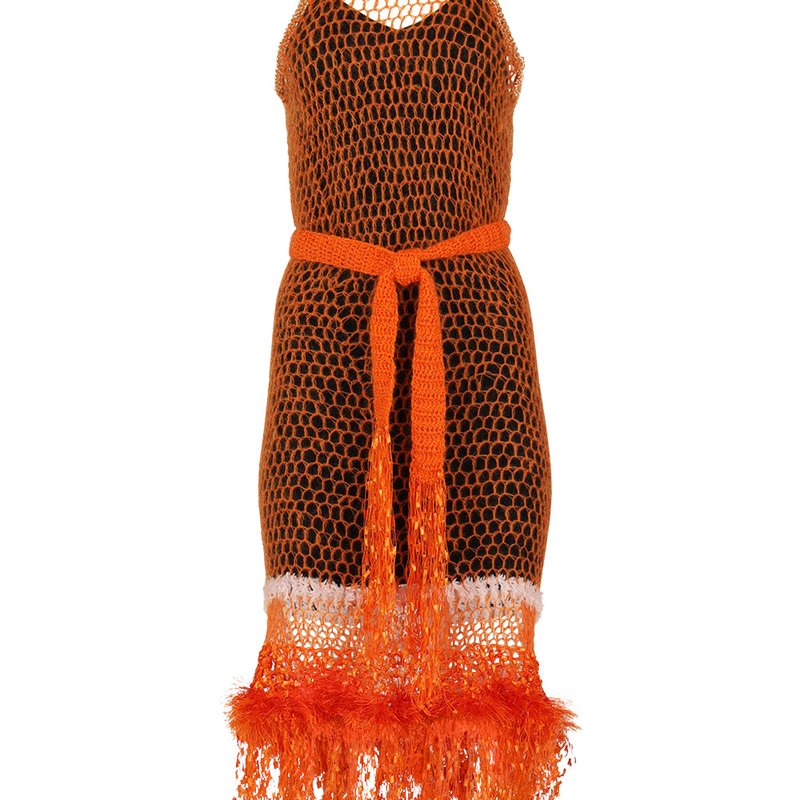 Shop Andreeva Orange Rose Handmade Knit Dress