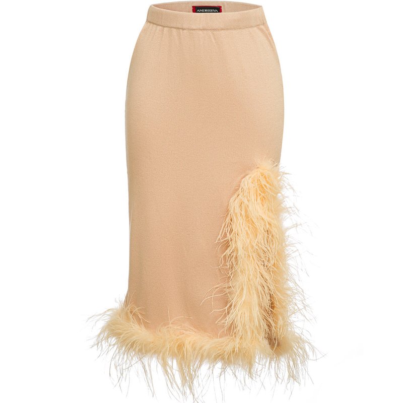 Andreeva Peach Knit Skirt With Feathers In Brown