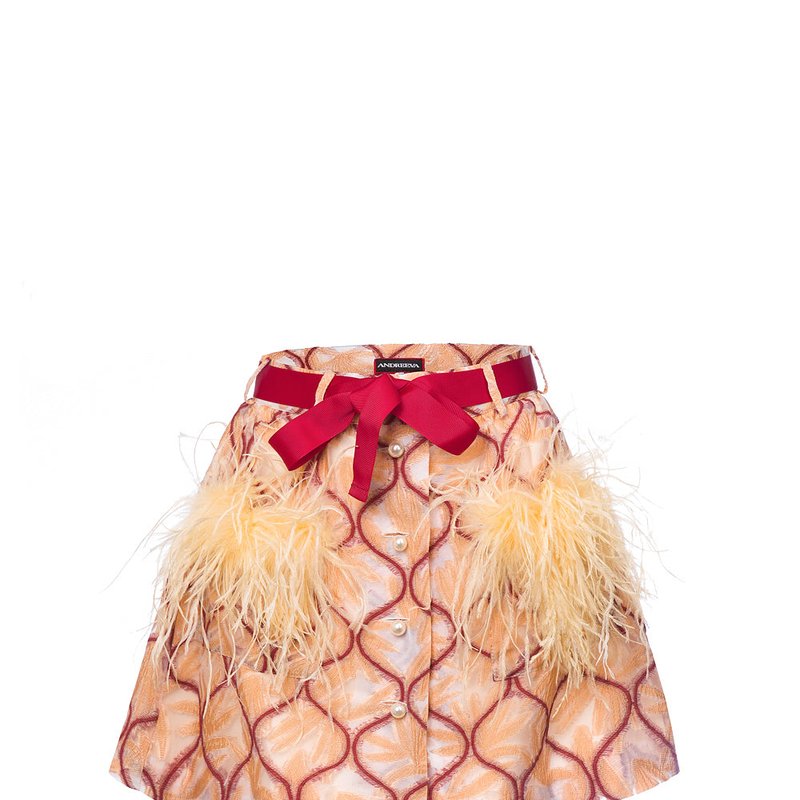 Andreeva Peach Skirt With Feathers Details In Orange