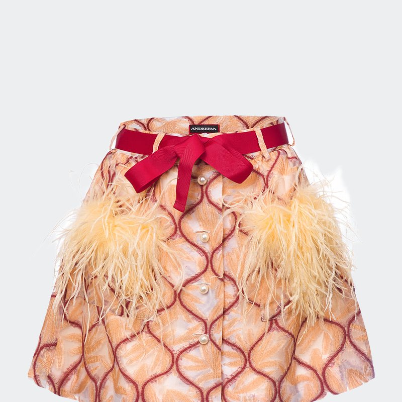 ANDREEVA ANDREEVA PEACH SKIRT WITH FEATHERS DETAILS